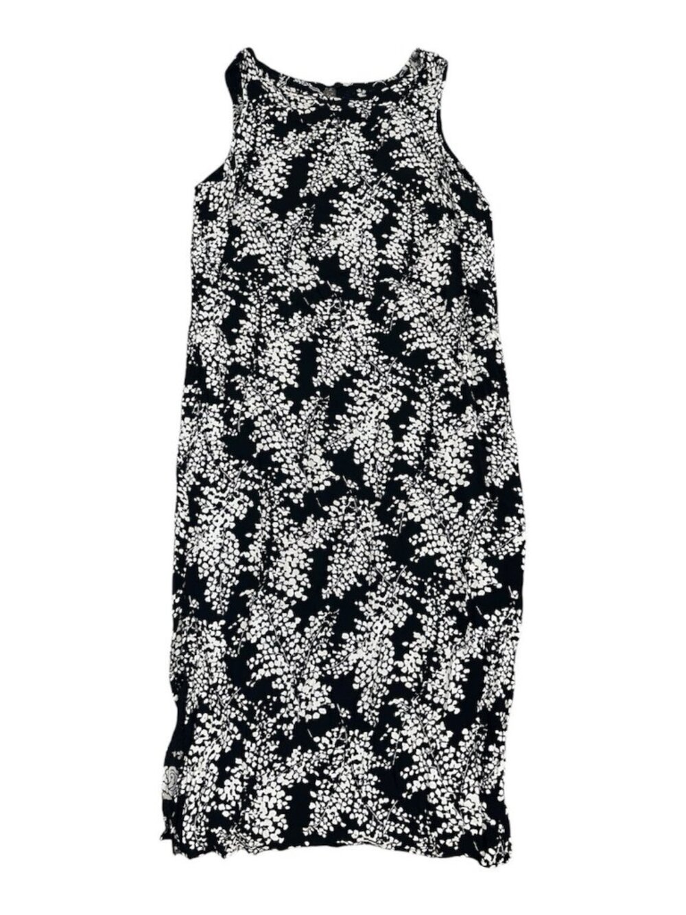 Black & White Floral Sleeveless Midi Dress High Neck Size XL